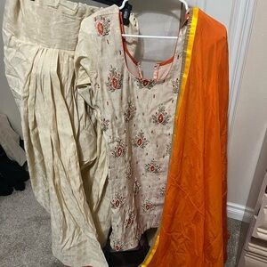 Embroidered Cream and Orange Traditional Outfit